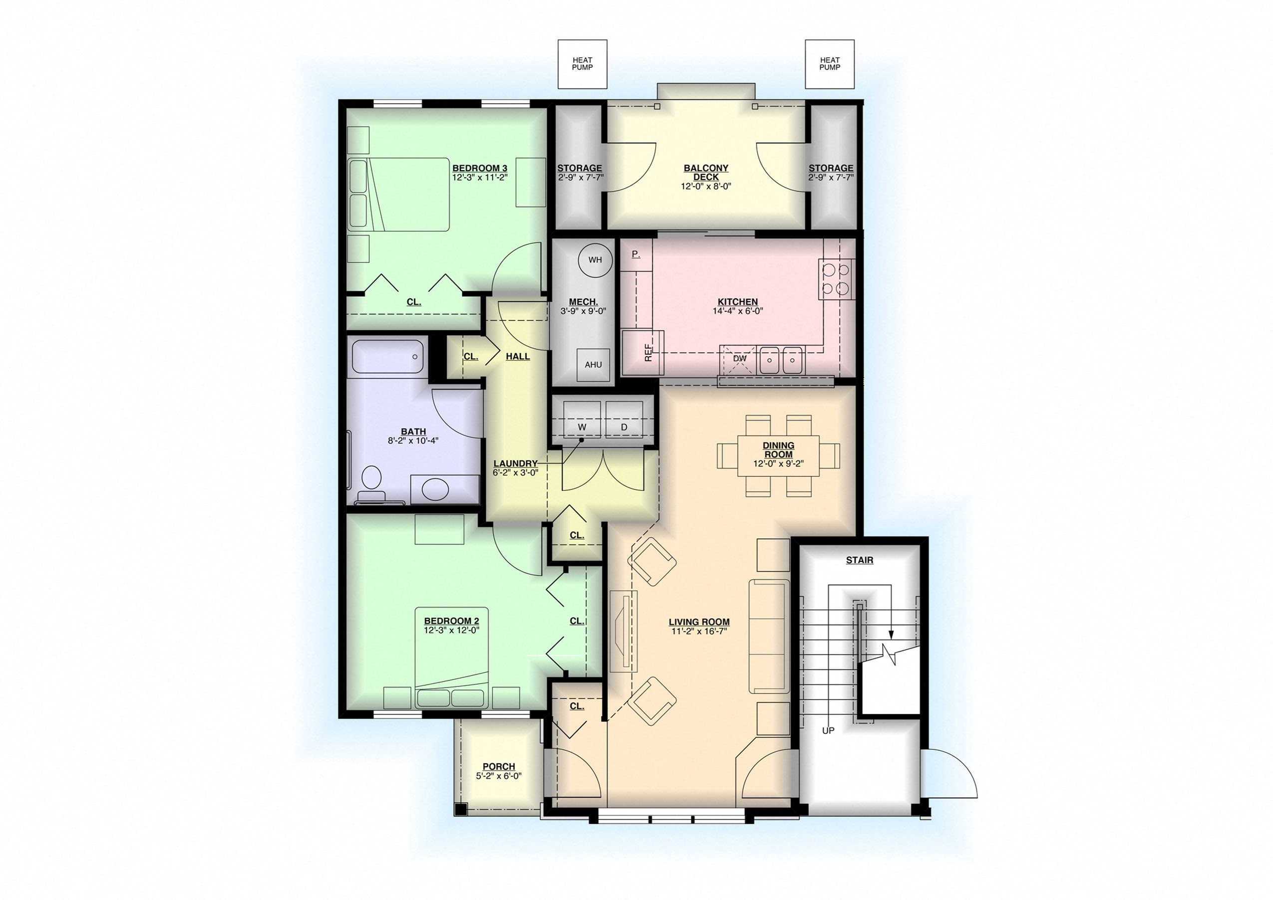 2 Bed 1 Bath Apartments Housing at Limerock Court - Floor Plan 2 Bed Housing in State College, Pa | Limerock Court | Property Management, Inc.
